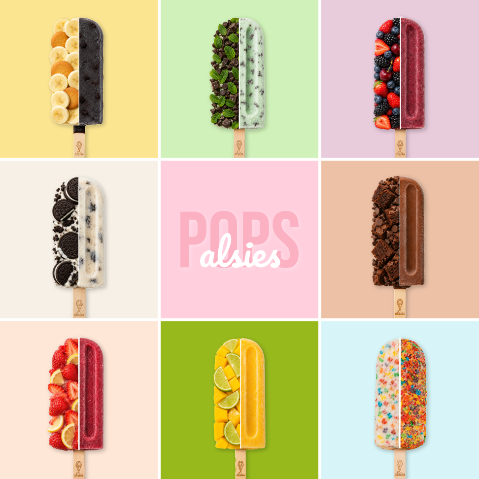 Grid of Alsies Gourmet Pops flavors